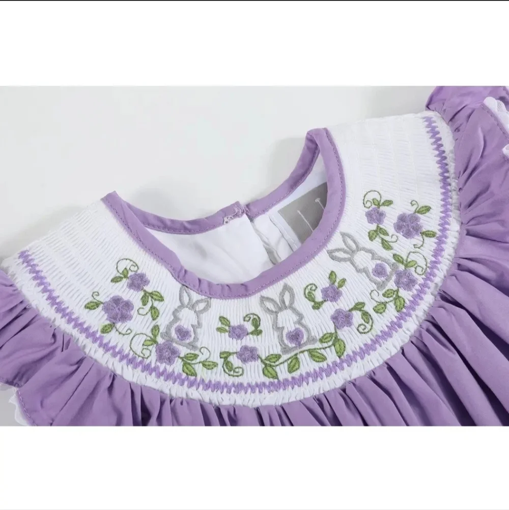 Lil Cactus Purple Easter Bunny Smocked Dress Sz 2T
